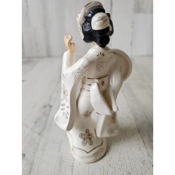 Lefton 10248 geisha shield girl lady dancing dress Monk rhinestone figurine stat - Picture 3 of 9